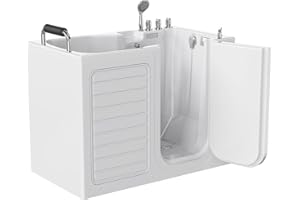 Empava Walk-In Tub, Japanese Soaking Bath, Right Outward Door, Low Threshold, Slip-Resistant, Built-in Seat, Fast Drain, Handrails, Easy Access for Seniors & Mobility-Impaired,54"