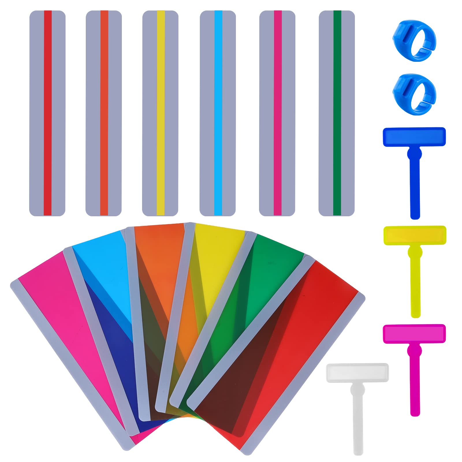 SAVITA 18pcs Guided Reading Strips Tools Set, Finger Trackers Highlight Strips Colored Overlay Strips for Dyslexic Students Kids to Help Read