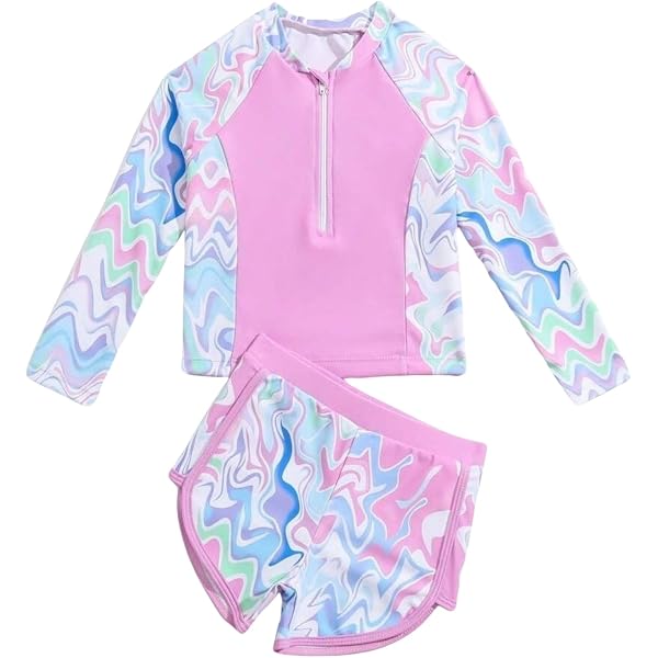 OXUBOAO Maillot De Bain à Manches Longues Fille Avec Fermeture Éclair + Short - Protection UPF50+