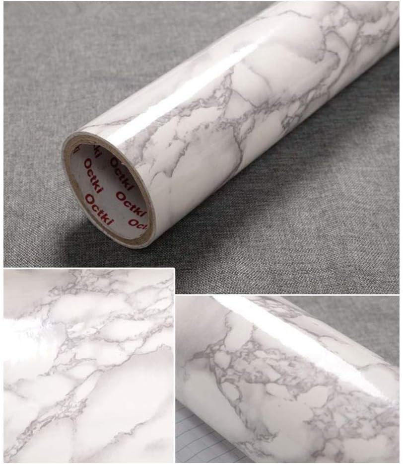 TJLMCORP—White Grey Black Brown Marble Contact Paper Table Door Sticker Self-Adhesive Film Peel-Stick Wallpaper Gloss Countertops Shelf Liner Sticker Gray Furniture Sticker (23.6"x78.7", Grey Marble)