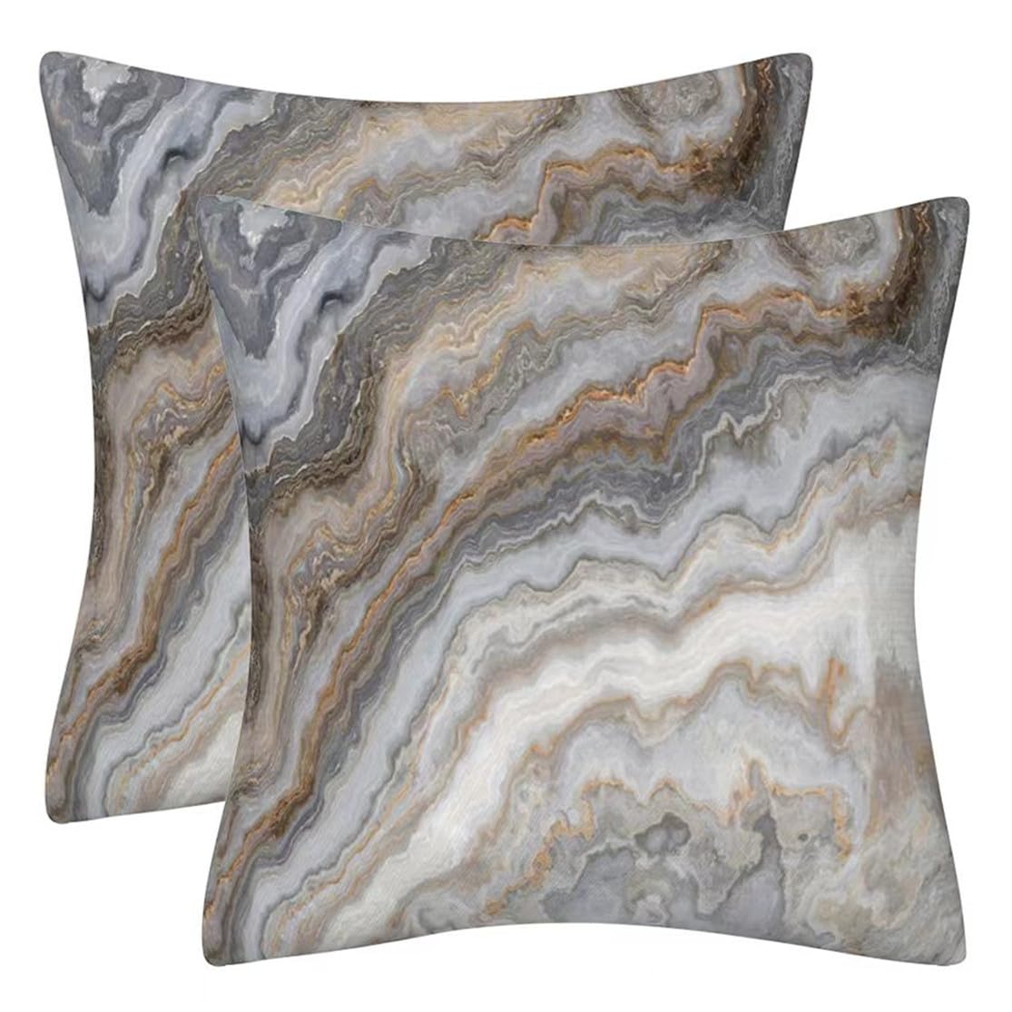 QUALKNOY Set of 2 Velvet Grey Brown Cushion Covers 45 x 45 cm Modern Art Abstract Throw Pillow Case 18"x18" for Living Room Sofa Bed Outdoor Garden Home Decor Pillowcases