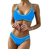 ZAFUL Women's Tie Back Padded High Cut Bralette Bikini Set Two Piece Swimsuit