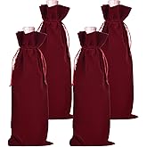 BOOPANREE 4 Pcs velvet wine bags, Wine Champagne Gift Bag With Drawstring,red Wine Drawstring Bottle Bags cloth for housewarming/party/birthday/wedding/bottle decoration bag (Wines Red)