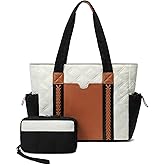 Puffer Tote Bag for Women - Large Quilted Work Bag with Puffy Wristlet Purse, 35L Capacity Shoulder Tote with 17.3" Compartment for Travel, School, Nurse, Daily, 2pcs