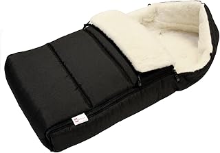 BABYLUX Fußsack LAMMWOLLE Winterfußsack Kinderwagen- Babyschale- Fußsack SCHWARZ