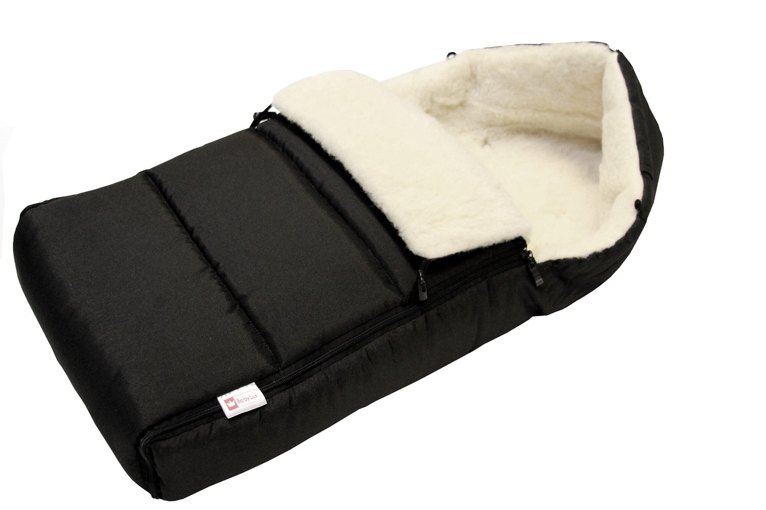BABYLUX Fußsack LAMMWOLLE Winterfußsack Kinderwagen- Babyschale- Fußsack SCHWARZ