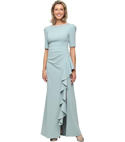 alex evenings petite dresses amazon Women's Long Shift Dress with Illusion Neckline ( and Regular Sizes), Navy Scallop, 6 : Clothing, Shoes & Jewelry Black And Beautiful Black Raleigh Halter neck Tie Dress- Emerald Green Size:L/LX This style is a