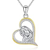GUANMTY Mother Necklace Sterling Silver Mom Heart Pendant for Women
