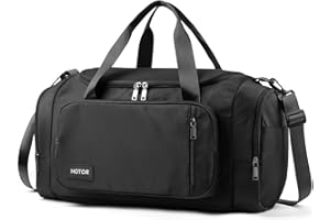 HOTOR Gym Bags for Men & Women - Spacious Duffle Bag with Shoe Compartment & Wet Pocket, Carry On Weekender Bag Portable Sports Duffel Bag for Workout, Fitness, Travel, Black, 20.5" x 11.0" x 10.6"