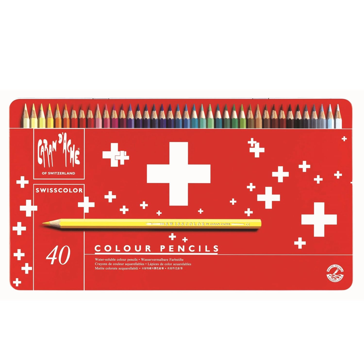Caran d'Ache 1285.740 Swisscolor Color Pencil with Metal Box, Pack of 40