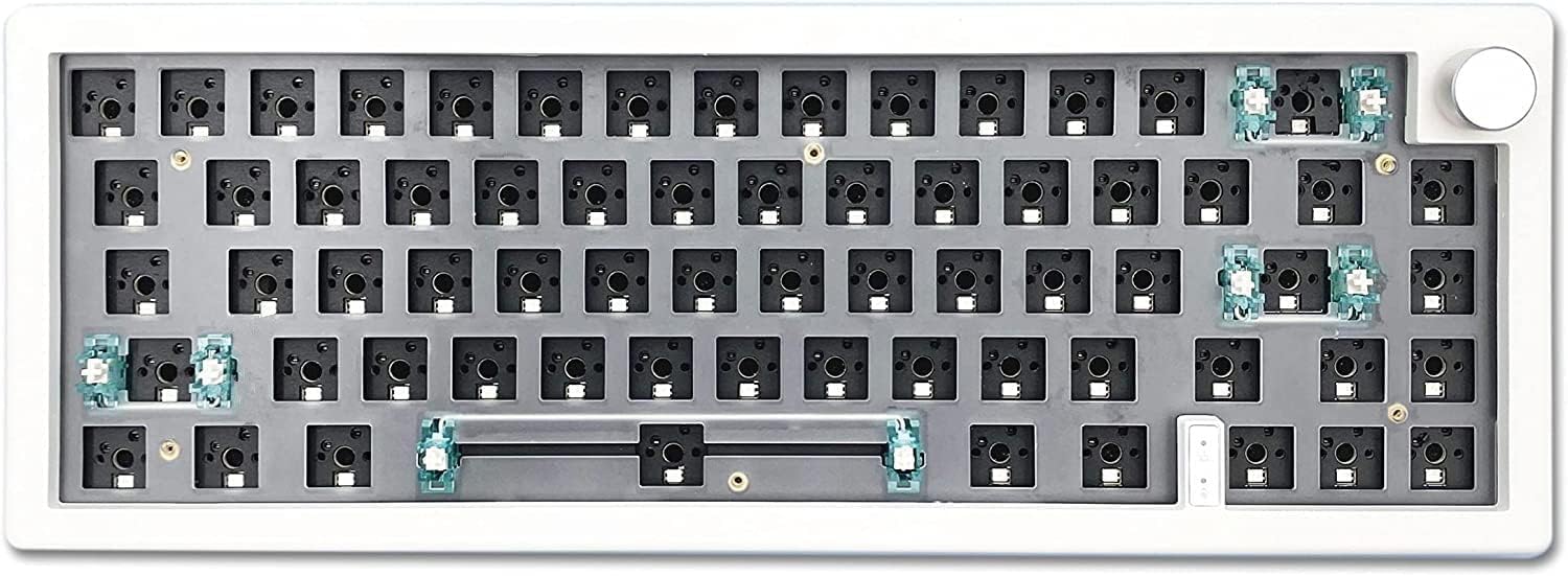 BOYI GMK67-65% Mechanical Keyboard, Tri-Mode Wireless RGB, Hot-Swappable, Bluetooth 5.0/2.4G/Type-C, EVA Sound Insulation Mat, Customizable (White+Knob)