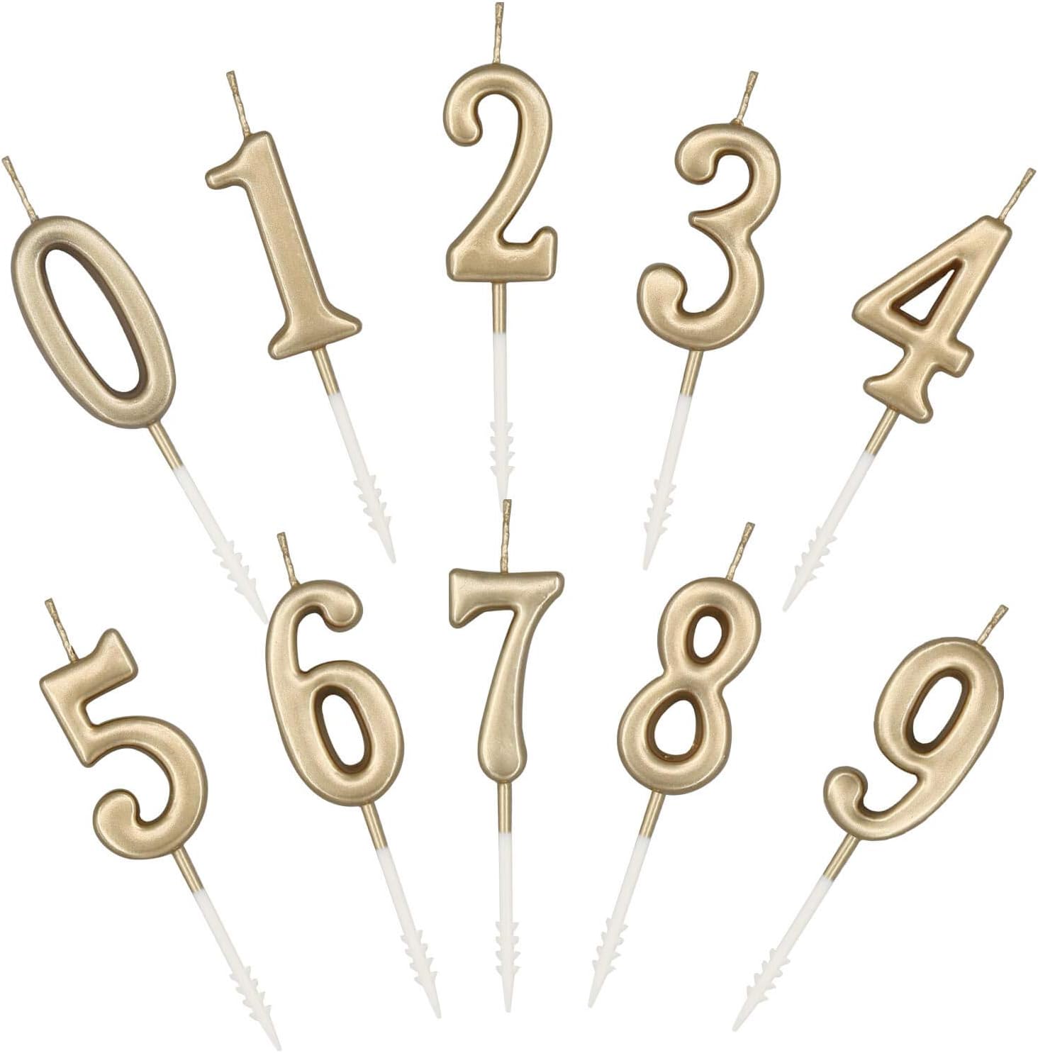 Beanlieve 10-Pieces Numeral Birthday Candles - Cake Numeric Candles Number 0 1 2 3 4 5 6 7 8 9,Used for Cake Decoration on Birthday Parties and Wedding Anniversary Celebrations(Champagne Gold): Home Improvement