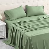 MICORAL Queen Bed Sheets Set, Soft Breathable Bedding Sheet Set, Sheets Set with 16" Deep Pocket Design (4 Pieces, Queen, Light Green)