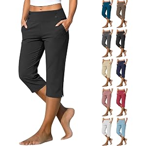 Pull on Capris for Women with Pockets Elastic Waist Stretch Capris with Pockets Dressy Casual Work Capri Pants