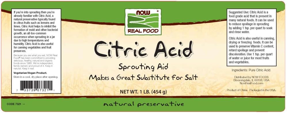 NOW Foods, Citric Acid, Sprouting Aid, Great Substitute for Salt, Preservative Found in Citrus Fruits, 1-Pound: Health & Personal Care