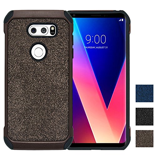 LG V30 Case, YSAGi Ultra Slim Thin Dual Layer with Soft Cloth Pattern, Heavy Duty Protection Shock-Absorption and Four-Corner Airbag Protection Back Cover for LG V30 (Brown)