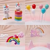 OSDUE Happy Birthday Cake Toppers Rainbow Balloon Cloud Theme Set view 4