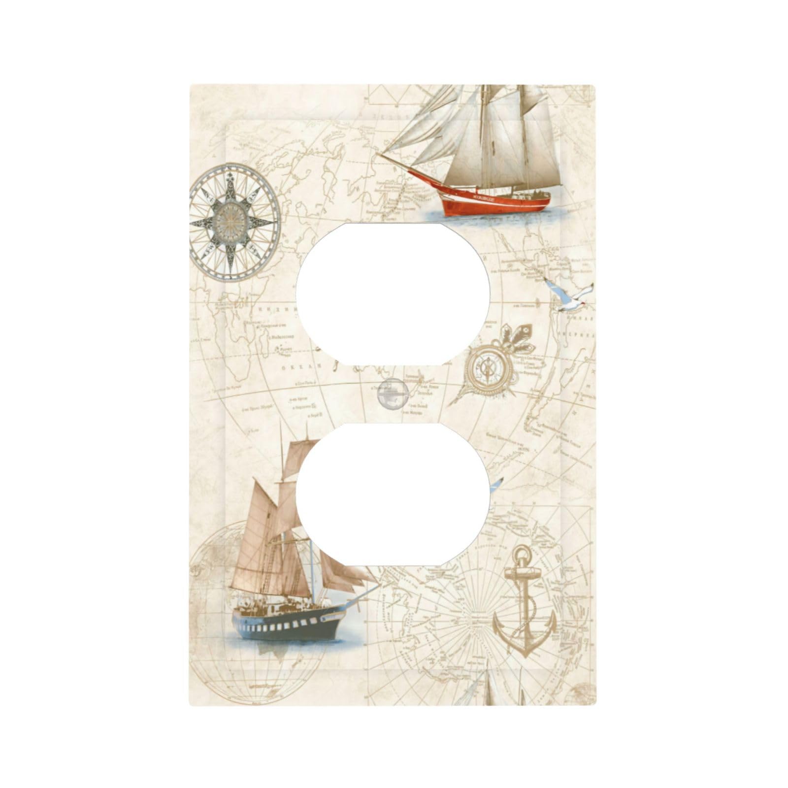 Photo 1 of Nautical Map Sailing Sailboats 1 Gang Outlet Plate Decorative Duplex Wall Plate Covers Electrical Receptacle Light Switch Cover Art Faceplate Switchplate For Bedroom Living Room Decor