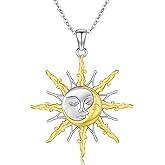 Adnix Sun and Moon Necklace 925 Sterling Silver Sun and Moon Face Necklace Sun Pendant Jewelry for Women