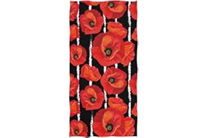 ZzWwR Beautiful Red Poppies Striped Black and White Soft Highly Absorbent Guest Large Home Decorative Hand Towels Multipurpose for Bathroom, Hotel, Gym and Spa (16 x 30 Inches)