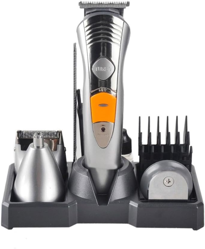 AMCHOICE 6 in 1 Hair Trimmer Titanium Hair Clipper Electric Shaver Beard Trimmer Men Styling Tools Shaving Machine Cutting Body Groomer Kit (silver)