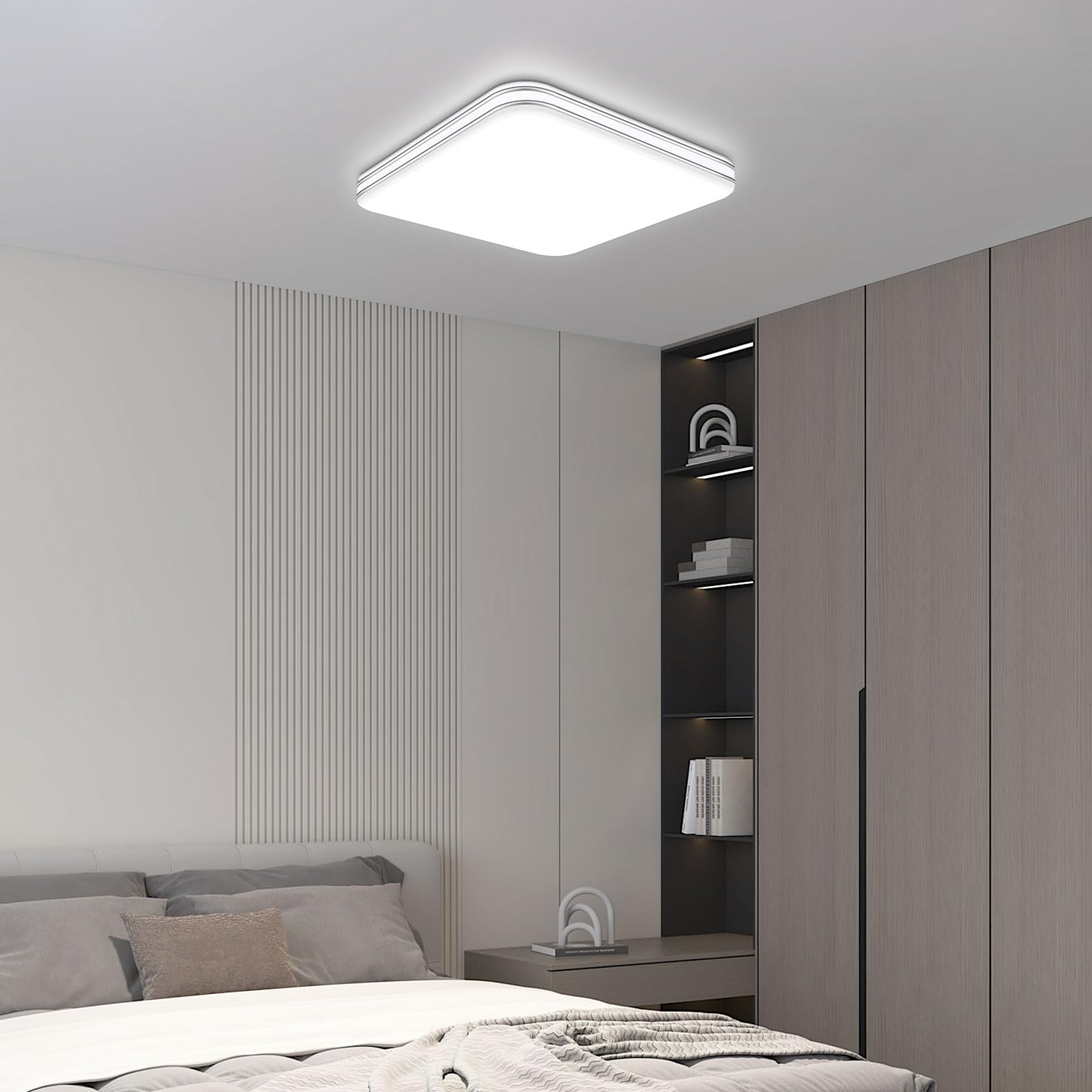 VIPMOON 12W LED Ceiling Light, 1080lm Double Silver Edge Flush Bath Ceiling Lights, 6500K Cool White, Indoor Ultra-Thin Silver-Rimmed Square Ceiling Lights for Bedroom, Passage, Kitchen