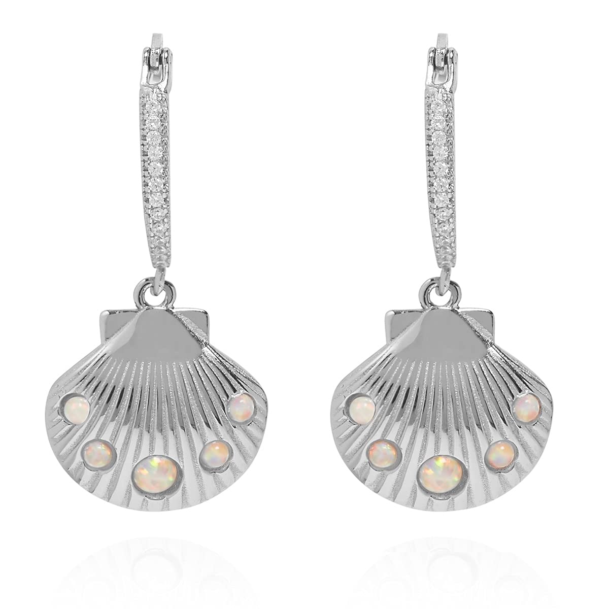 Annie Oak Womens 925 Silver Encrusted Shell Charm Hoop Earrings