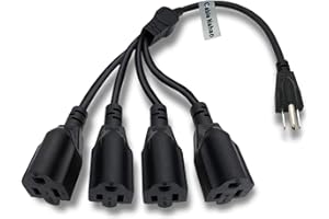 Cable Nahao 3 Prong 1 to 4 Outlet Power Cord Splitter Cord,Indoor Outdoor Cable Strip Outlet Saver,Power Extension Cable,SJT 16AWG,UL Approved for Computer, LED Stage Light(20 Inch, Black)