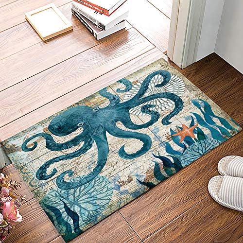 Libaoge キッチンドアマット ウェルカムマット 玄関マット 屋内ドアマット フロアマット バスマット 動物格言 滑らかな海 決して熟練した船員をつくりました ネイビーブルーホワイトラグカーペット x31 5