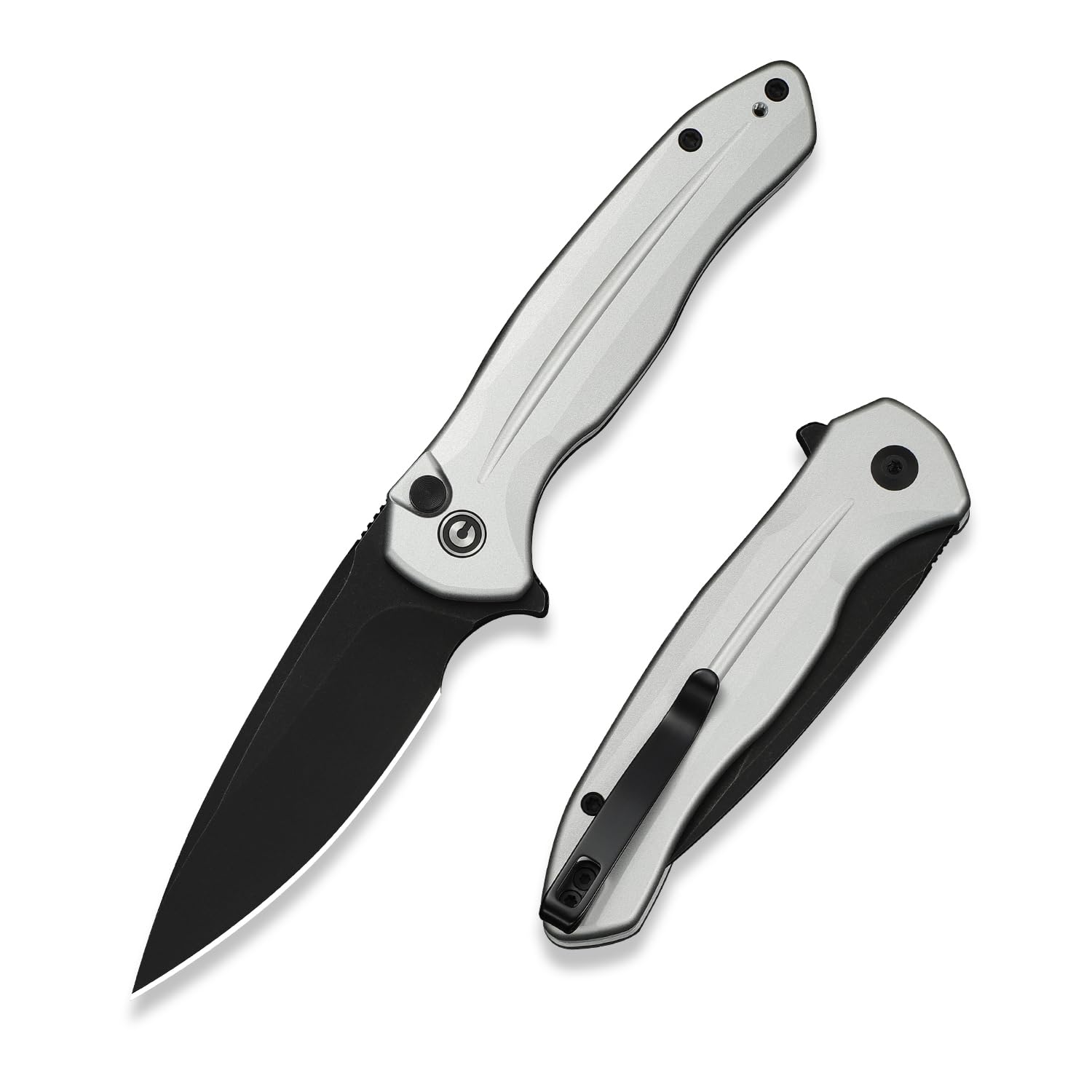 CIVIVI Kitefin EDC Navaja de bolsillo, 3.22 14C28N Cuchillo plegable con hoja de punto de caída, mango de aluminio con clip reversible para acampar, senderismo, caza C24091-2, plateado
