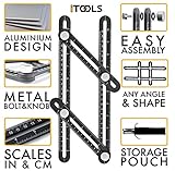 iTools Multi Angle Template Tool - Angle-izer Measuring Ruler Layout Multi-angle Tool with Metal Knobs and Bolts - Perfect for Tiling, Flooring, Brick Laying, Deck Building (Black (Aluminium))
