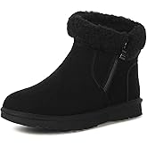 Hsyooes Snow Boots for Women Genuine Suede Leather Winter Boots Water Resistant Warm Booties Fur Lined Ankle Booties Fuzzy Classic Outdoor Black 39