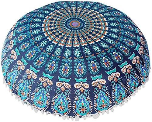 Balakie Throw Pillow Case, Indian Mandala Cushion Cover Round Bohemian Sofa Home Decor Soft Comfortable Pillow Slip Gift(H,Diameter:43cm(17.0"))
