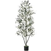 Olive Trees Artificial Indoor, 7FT Tall Faux Olive Tree with Moss and Planter, Artificial Plants Indoor with Natural Wood Trunk and Lifelike Fruits, Fake Tree for Home Office Living Room Decor