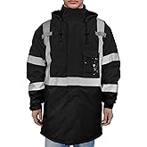 FATONE Hi Vis Winter Jackets for Men Reflective, Class 3 Safety Coat Waterproof Construction Insulated Parka Cold Weather