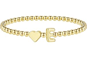 M MOOHAM Stocking Stuffers for Teen Girls Women - Dainty Gold Initial Beaded Bracelets for Women Trendy, Charm Letter A-Z Personalized Bracelet Jewelry Kids Christmas Gifts