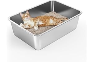 IKITCHEN Large Stainless Steel Cat Litter Box (19.5"L X 13.5"W X 6"H), Metal Litter Pan, Stainless Steel Litter Box for Cats Rabbits, Odorless, Nonstick, Rustproof, High Sided Litter Box,Easy to Clean