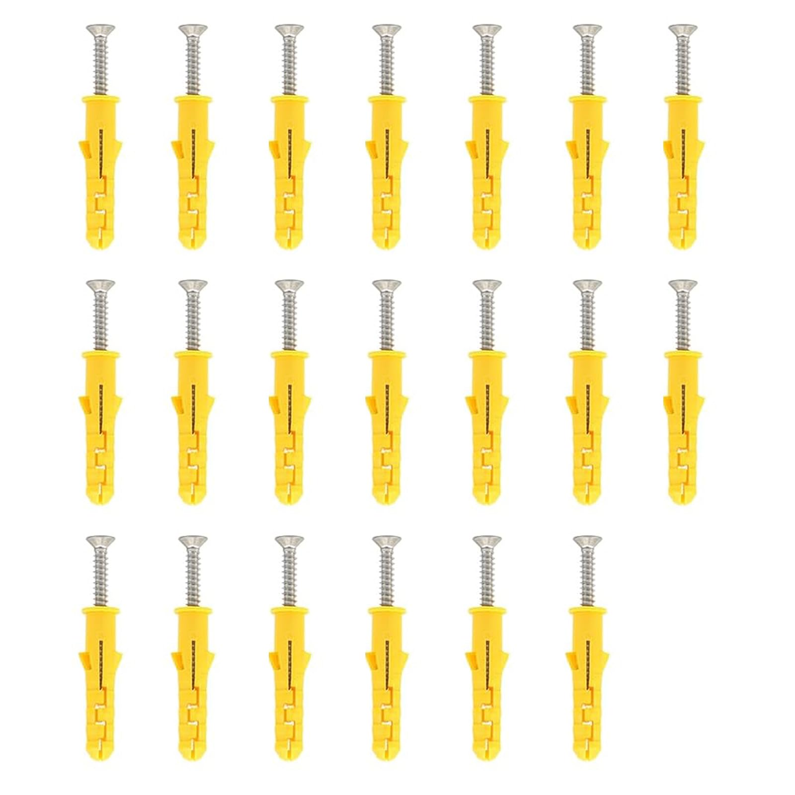 Leliafleury 20Pcs Wall Plugs and Screws Set M10*50 Expansion Pipe and Self Tapping Screws Kit for Brick Concrete Masonry Drywall, Yellow