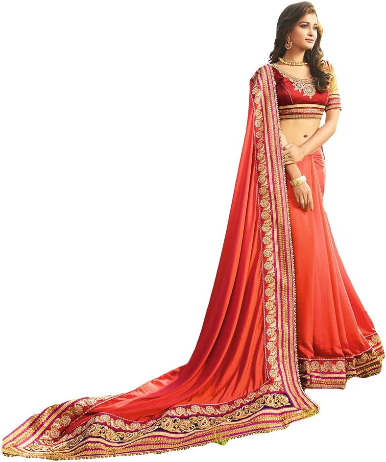 Shree Designer Sarees Women's Peach Royal Chiffon Color Saree