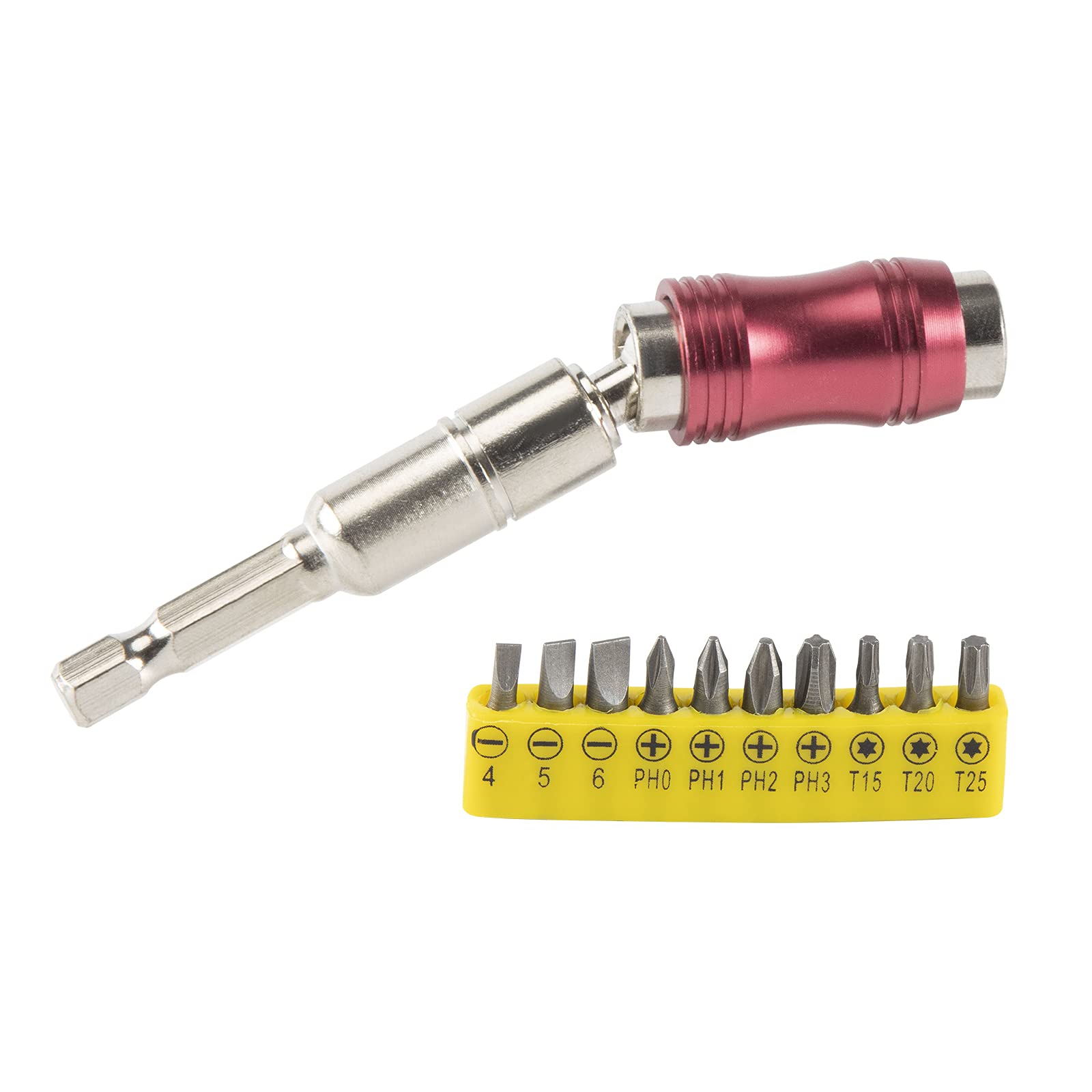 Bulaned Magnetic Screw Drill Tip with 10 Screw Bits, 1/4 inch Pivoting Drill Bit Holder with 20° Pivot Mode & Spring Release Collar