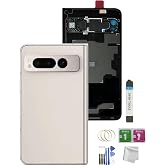 Pixel Fold Back Glass Replacement for Google Pixel Fold 5G 2023 7.6" Back Cover Glass with Pre-Installed with Tape+Camera Lens+Tools (Ceramic white)