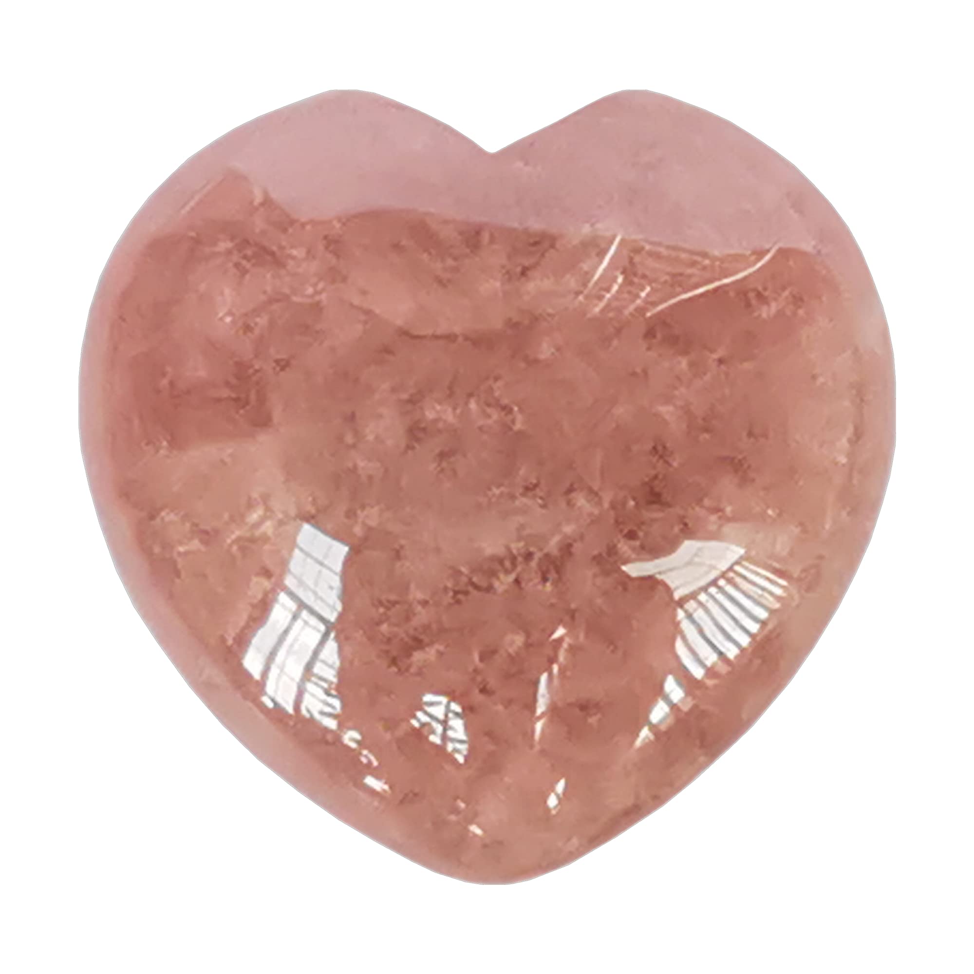 Manekieko Natural Strawberry Quartz Palm Worry Carved Heart Love Stone,40mm Crystals and Healing Stones