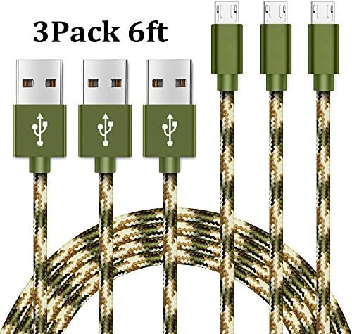 AOSON Micro USB Cable [3pcs 6ft] Braided Fast Charger Cordsfor Samsung USB Cables/Android Cables - Micro USB Charging Cables for Galaxy S7/S6/S5,Note 5/4/3,HTC,LG,Nexus Sony (3X6ft Camo)