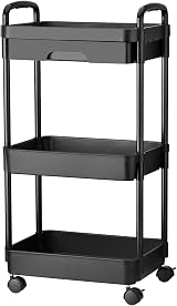 DUOJIN 3 Tier Rolling Utility Cart with Lockable Wheels & Mesh Baskets view 2