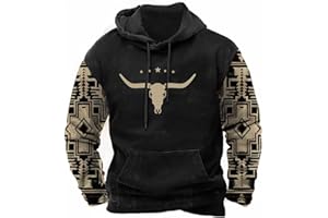 PORCLAY Mens Aztec Hoodie Western Cowboy Hooded Sweatshirt Country Graphic Print Oversized Pullover Shirts with Pocket