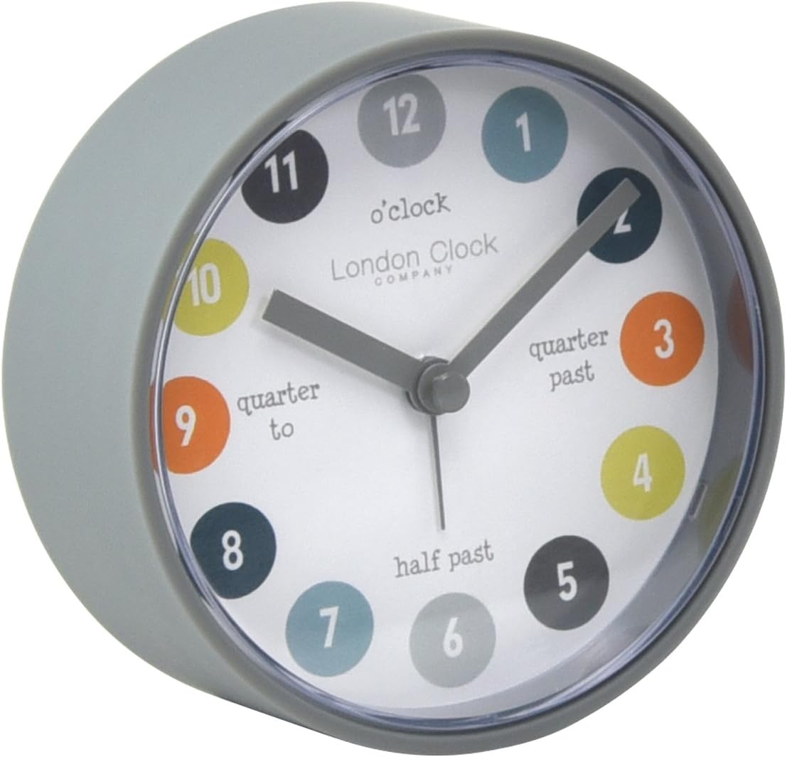 London Clock Tell the time grey alarm clock, 8.5 x 8.5 x 4cm