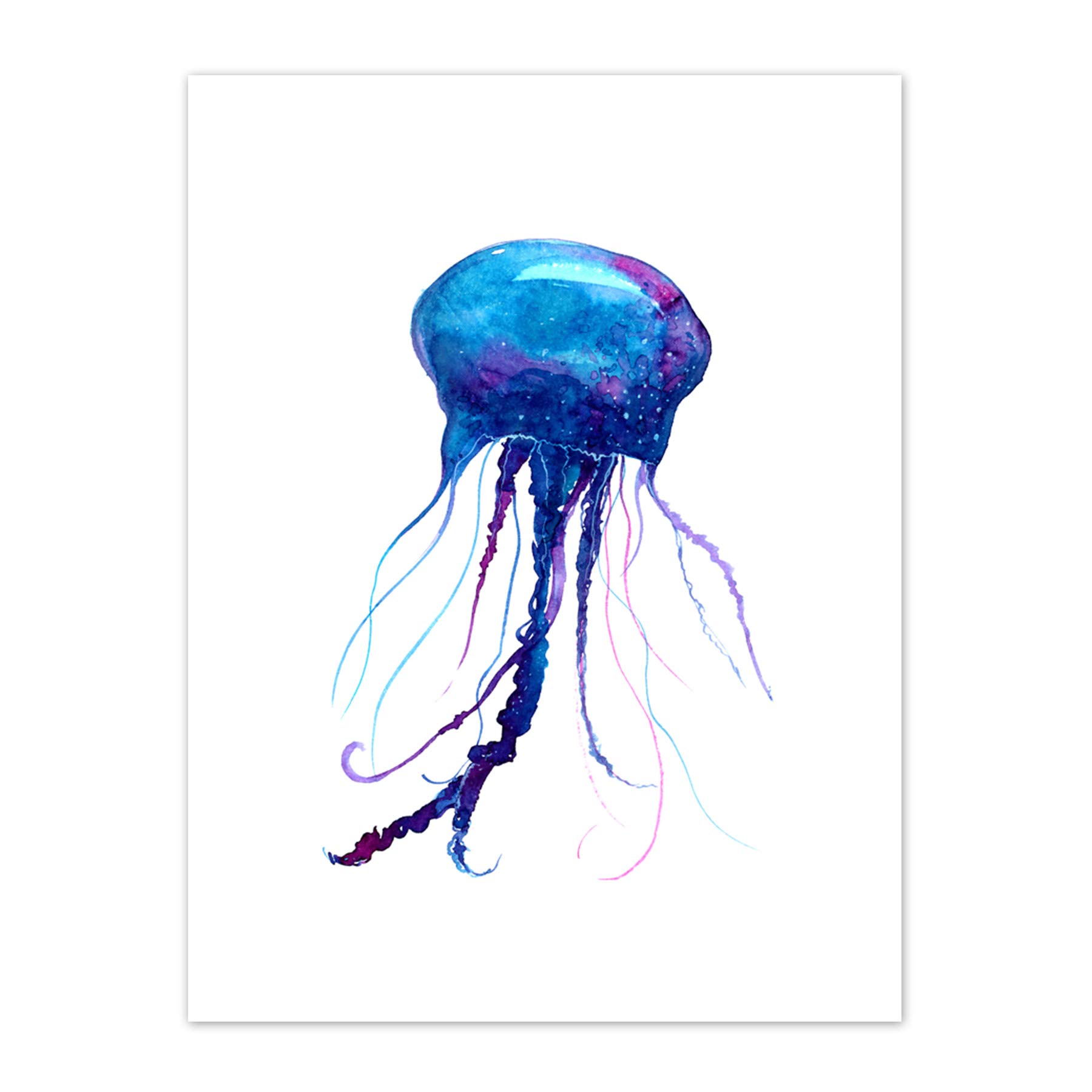 Wee Blue Coo Jellyfish Watercolour Painting Art Print Canvas Premium Wall Decor Poster