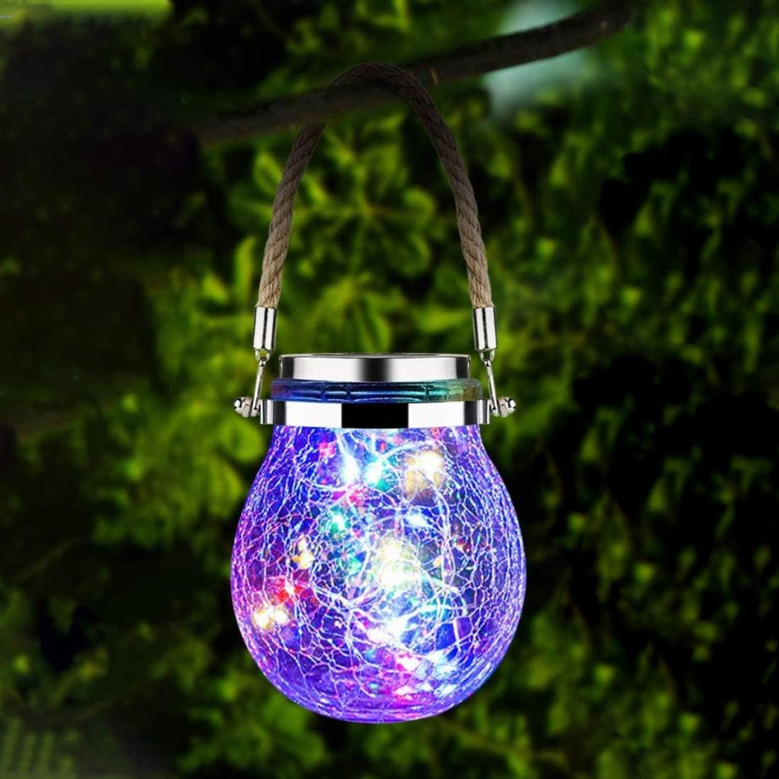 CUUWE Outdoor Pendant Lighting Holiday Lamp Party Garden Hanging Crackle Glass Ball Solar Sunlight Led Garden Lights Outdoor (Colorful2)