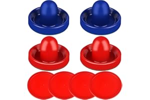 ONE250 Air Hockey Pushers and Red Air Hockey Pucks, Goal Handles Paddles Replacement Accessories for Game Tables (4 Striker, 4 Puck Pack)