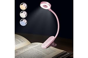 enclize Book Light for Reading in Bed,Rechargeable LED Reading Light with Stepless Brightness & 3 Color Temperature, Easy Clip On Reading Lamp for Reading at Night in Bed for Bookworms,Students，Pink